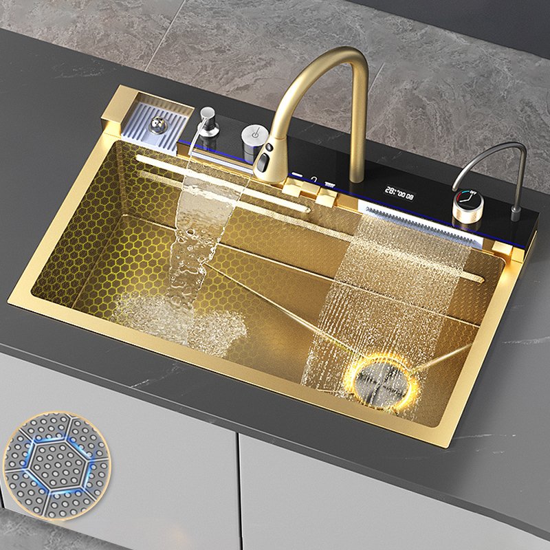 Golden Double Waterfall Sink Stainless Steel Kitchen Sink